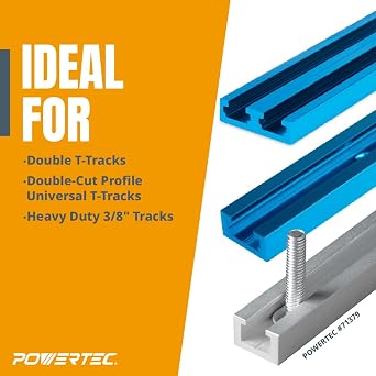 POWERTEC 71168-P3V T-Track Hold Down Clamp, 5-1/2 L x 1-1/8 W, 6 Pack, T Track Clamps for Woodworking
