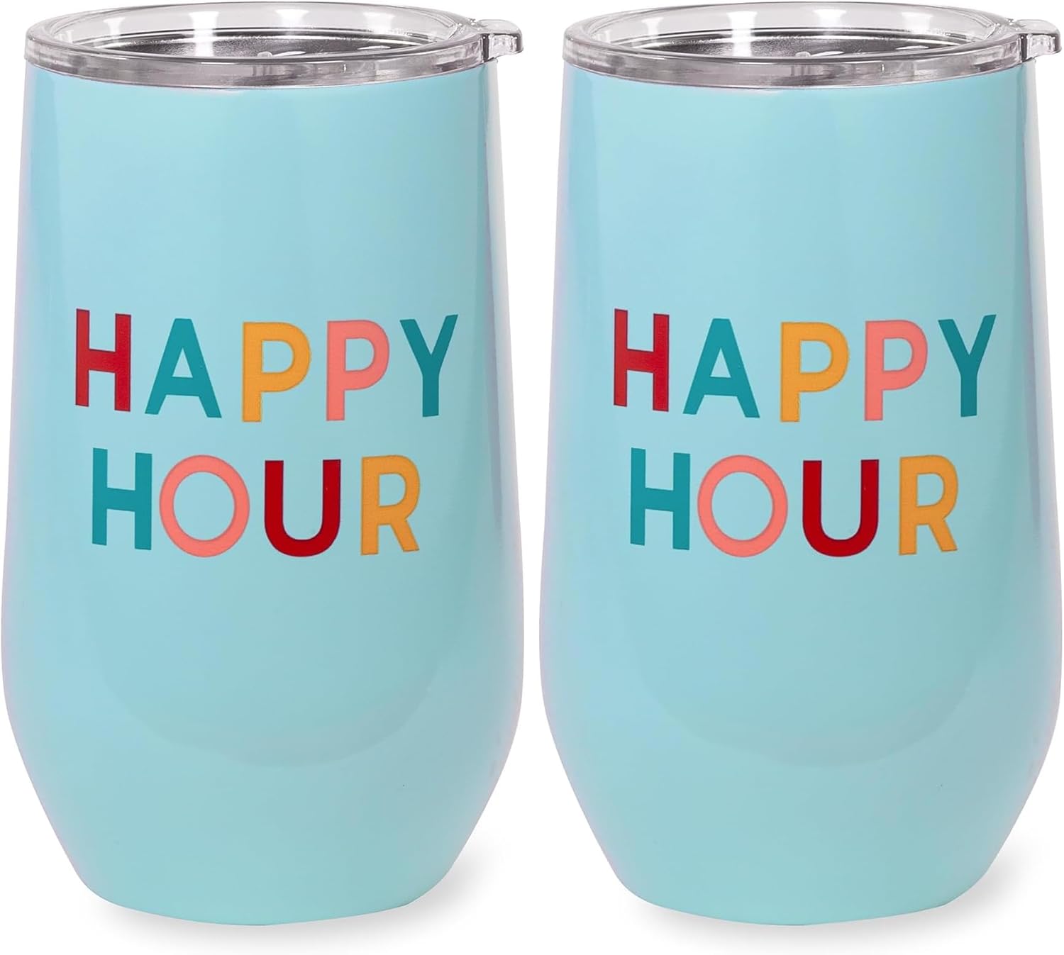 kate spade new york Insulated Stainless Steel Wine Tumbler, 16 Ounce Double Wall Tumbler, Stemless Travel Cup with Lid (Happy Hour) (Pack of 2)