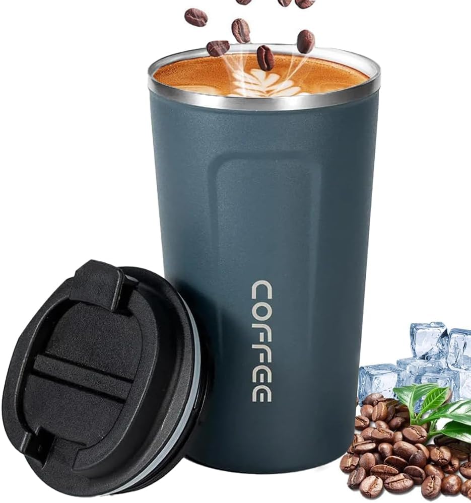 AMERTEER Insulated Coffee Cup - 17oz Travel Coffee Mug | Reusable Stainless Steel Tumbler With Leakproof Spill-Proof Lid | Double-Walled Vacuum Cup For Hot & Cold Drinks | Perfect Thermal Mug (Blue)
