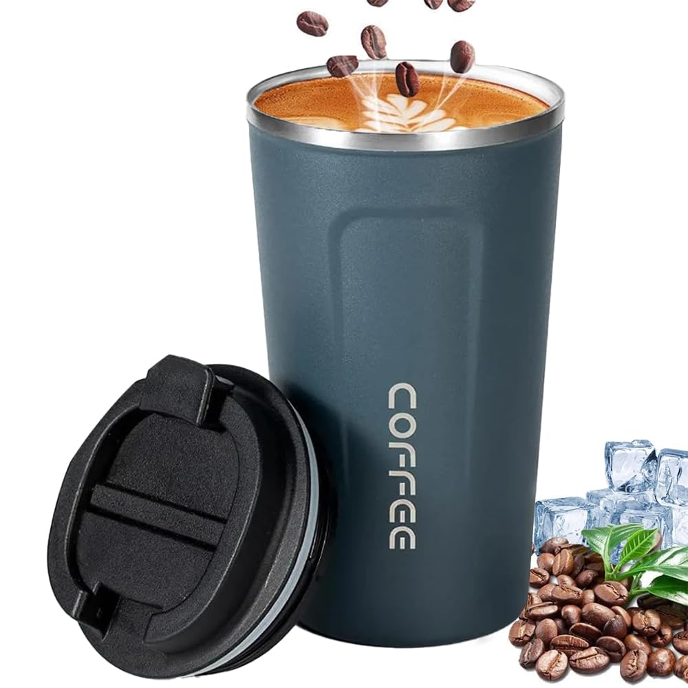AMERTEER 17oz Travel Coffee Mug, Insulated Stainless Steel Tumbler With Leakproof Spill-Proof Lid, Double-Walled Vacuum Cup For Hot & Cold Drinks, Reusable Coffee Mug For Men & Women (Blue)