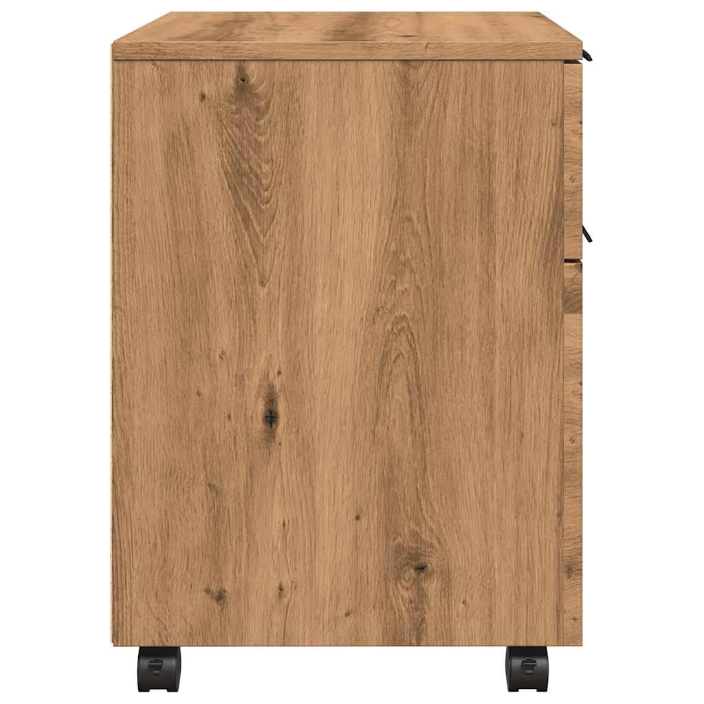 Brokky 856950 Schedario con Ruote Rovere 45x38x54 cm Legno Multistrato Cassettiera,Mobiletto da Ufficio con Serratura,Regolabile per Cartelle Sospese,Superficie Testurizzata,per Ufficio,Studio