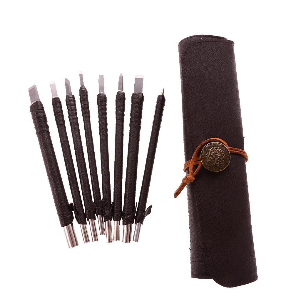 Club Bollywood®Set of 8 Chisel Stone Wood Carving Seal Engraving Set Hobby Craft Tool-image-24