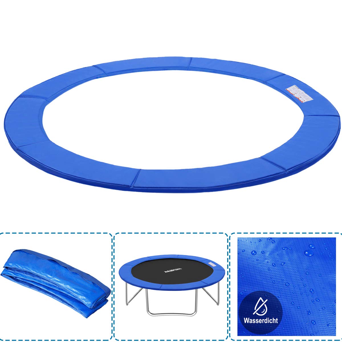 Aufun Trampolin Kantenschutz PVC Trampolin Kantenschutz 244/305/366cm, UV-Beständigkeit Reißfest, 30cm Breite mit Blau/Mehrfarbig