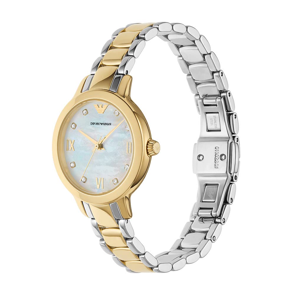 Emporio Armani Reloj para Mujer, Movimiento de Cuarzo trifuncional y Caja de 32 mm con Correa de Acero, Piel o Silicona