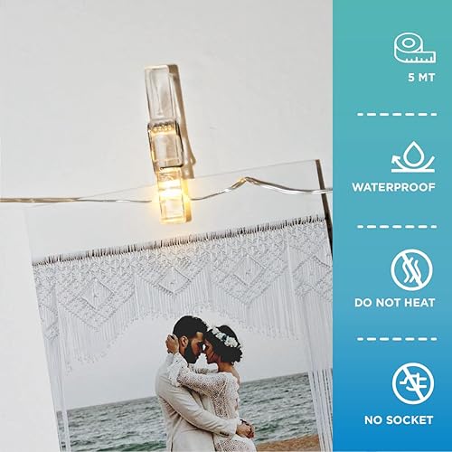 Miniatura 2 de Cadena de luces con clip para fotos (16.4 ft, 50 LED, 30 clavijas), funciona con pilas, luz de hadas colgante para dormitorio