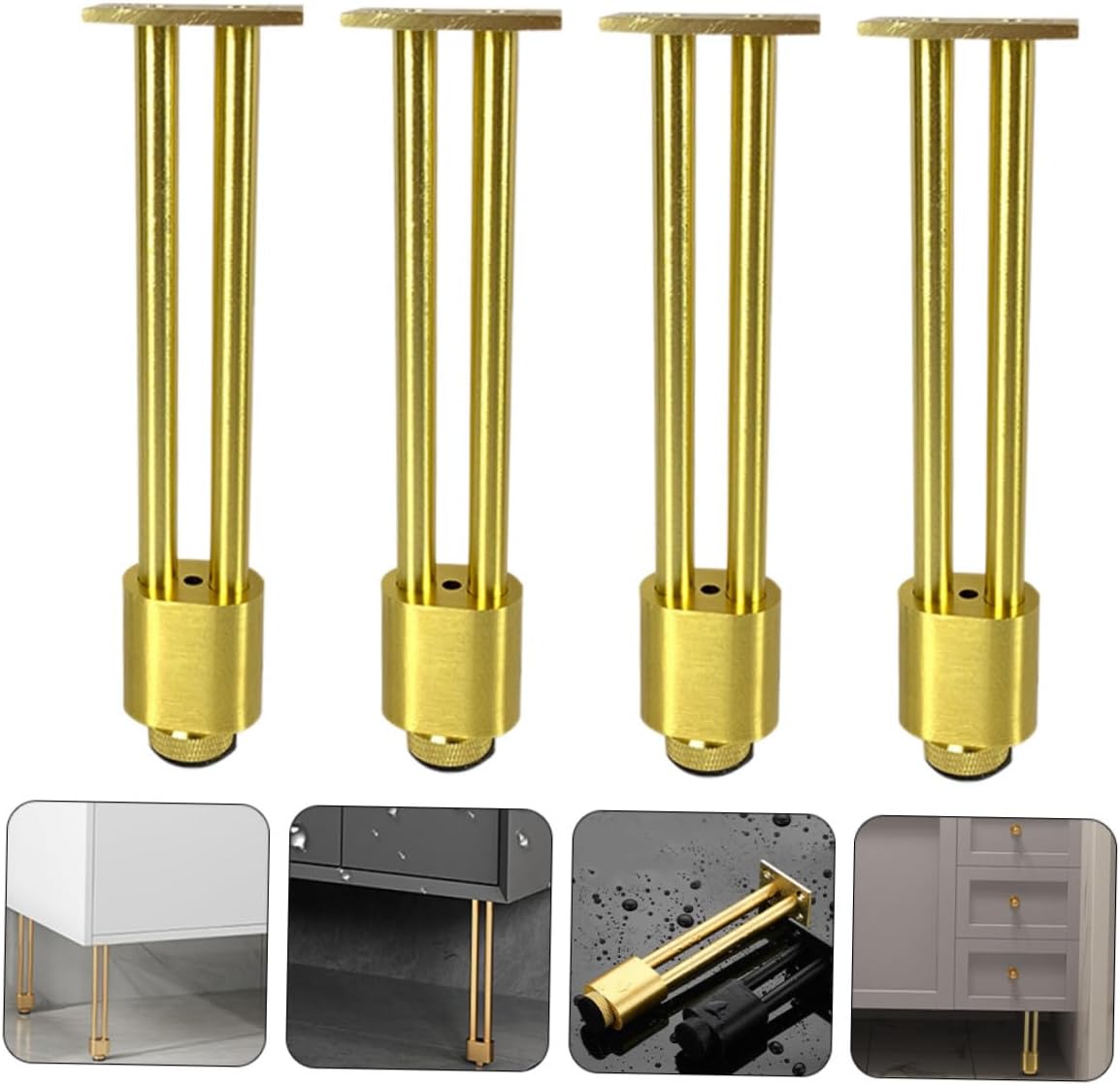 4pcs Adjustable Metal Furniture Legs Aluminum Alloy Cabinet Support Feet, 10cm Brushed Gold Heavy Duty Leveling Feet for Bathroom Vanity, Tv Stand, Sofa, and Table