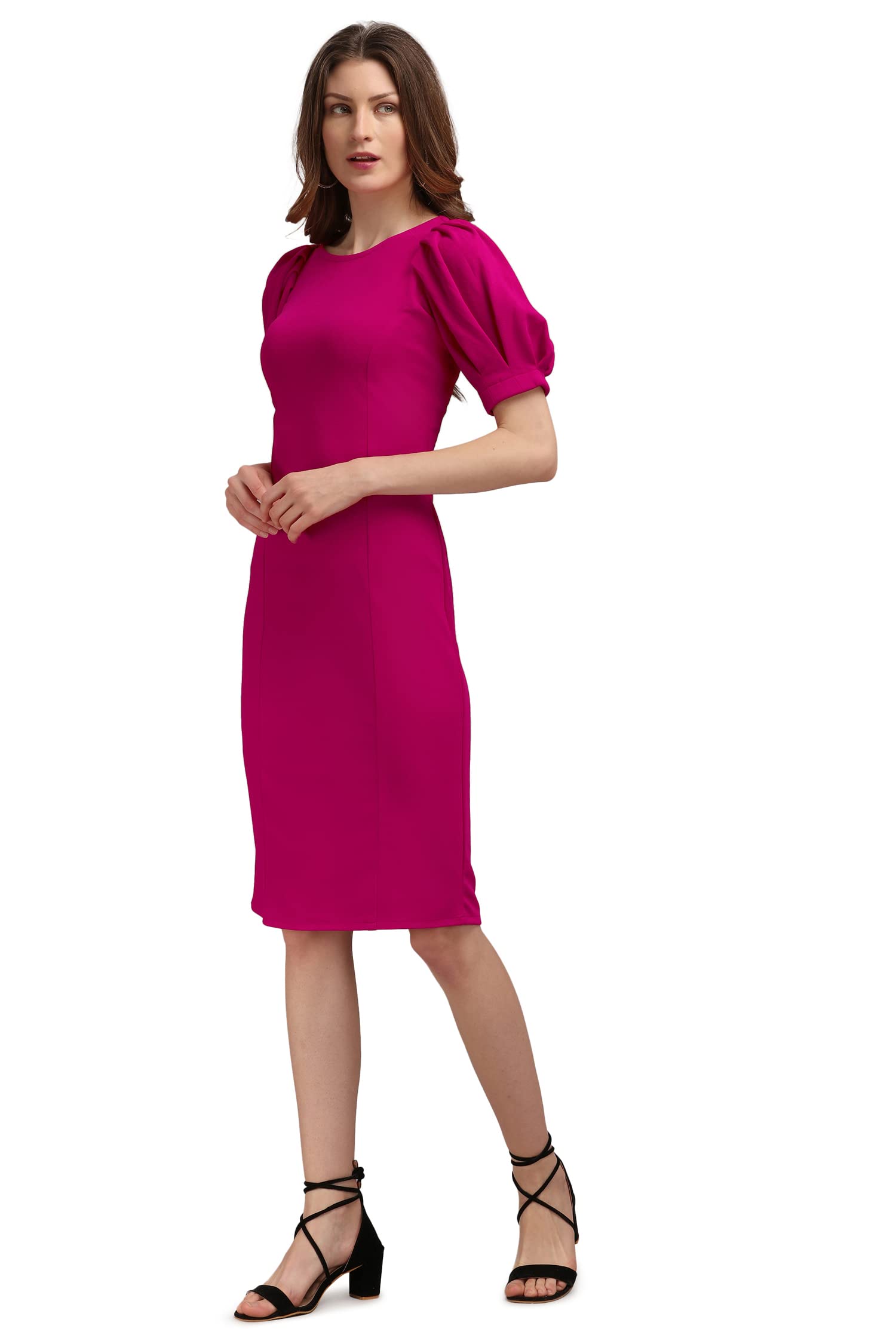 Purvaja Womens Bodycon Knee Length Dress (Ruby-564-Pink_Pink_Medium)