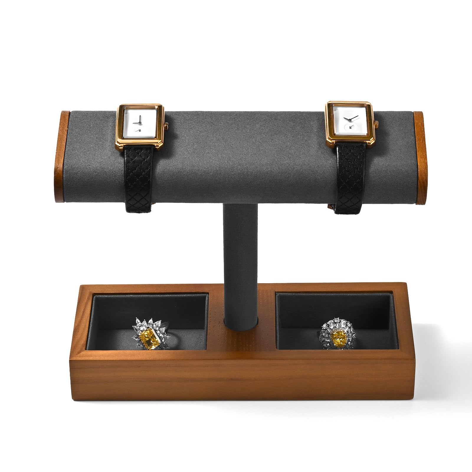 Oirlv Multifonctionnel Bois Massif Support Montre,Porte Montre,Watch Stand Pour Organisateur de Bijoux Collier(Gris Foncé)