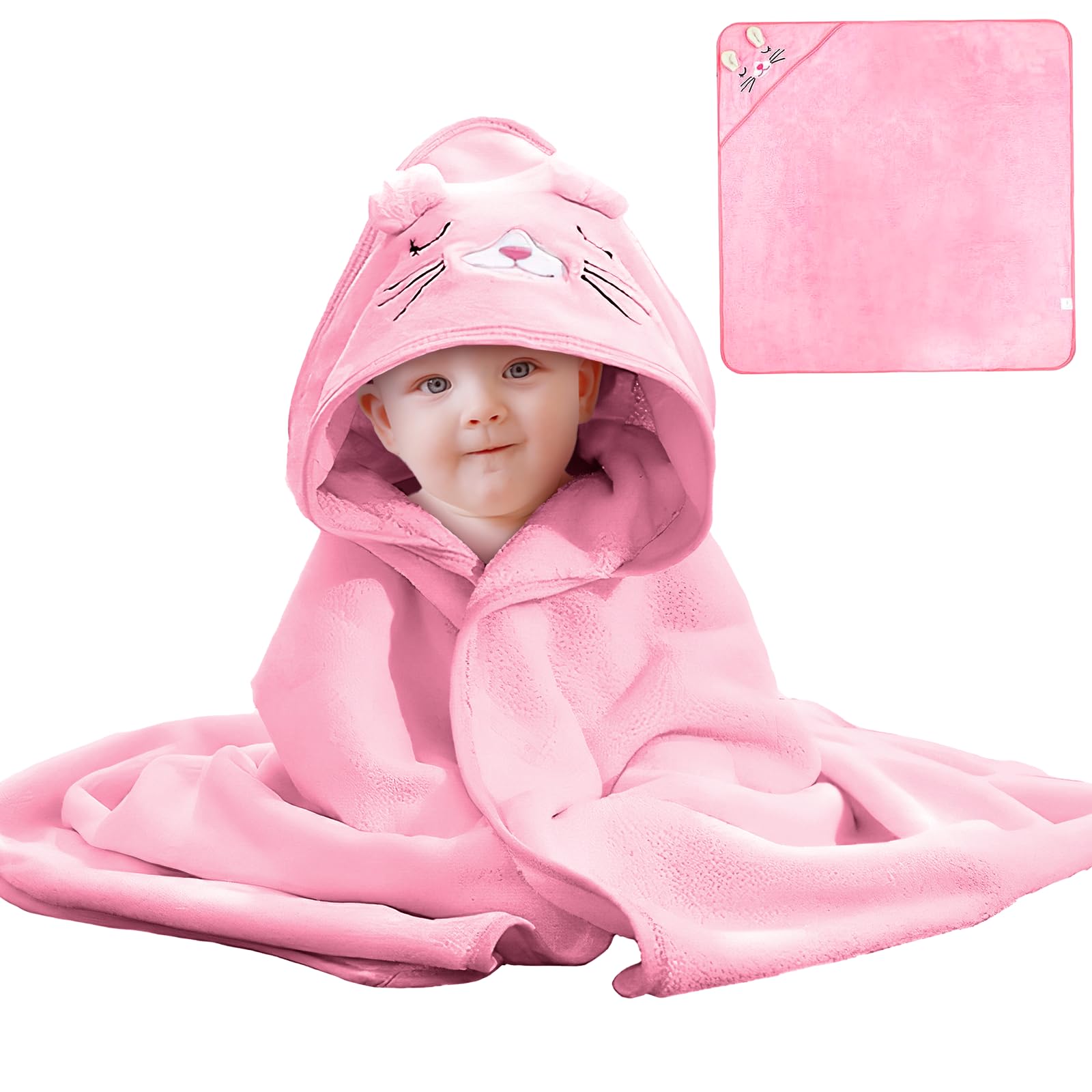XdealCozyxc Hooded Baby Towel, Ultra Soft Bath Towels Newborn with Hood for Boy and Girl (Pink)