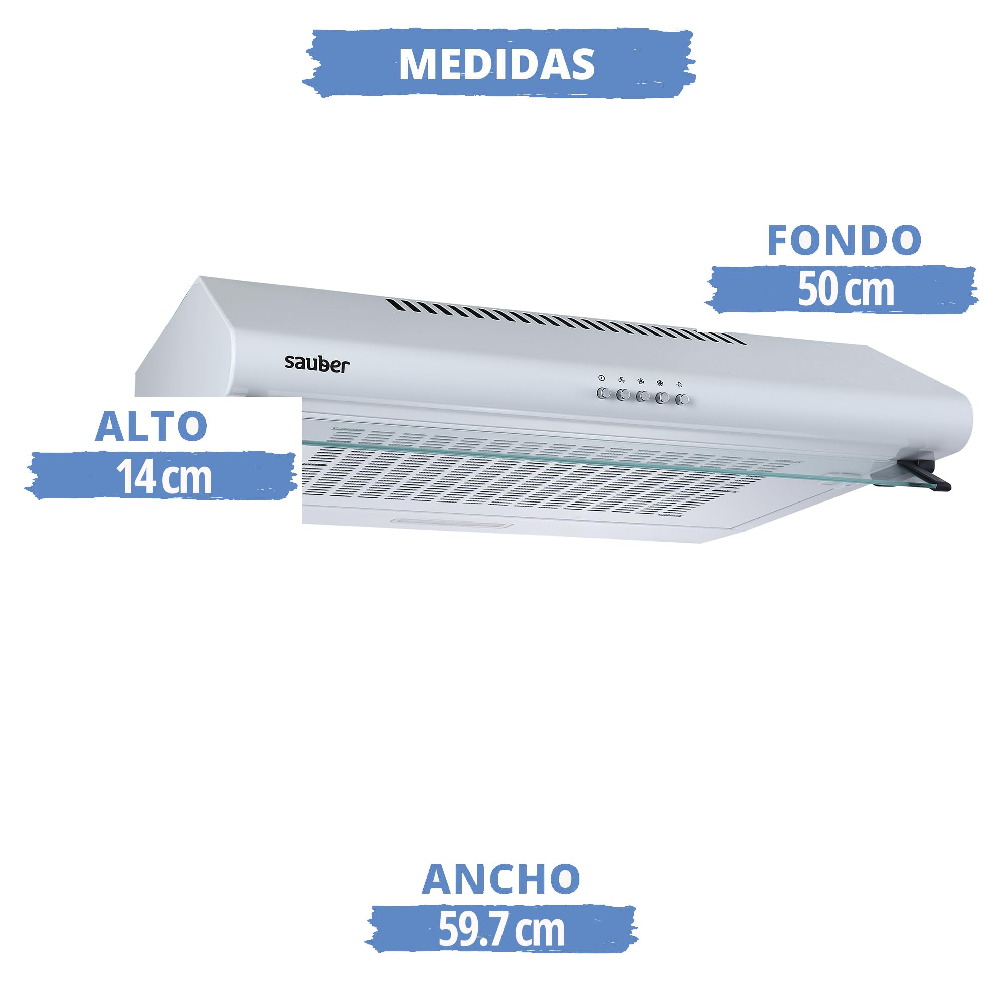 Sauber - Campana CONVENCIONAL SCC60B - Luz LED - Color Blanca - Frontal Cristal - Filtros Eficientes - ENTREGA EN DOMICILIO