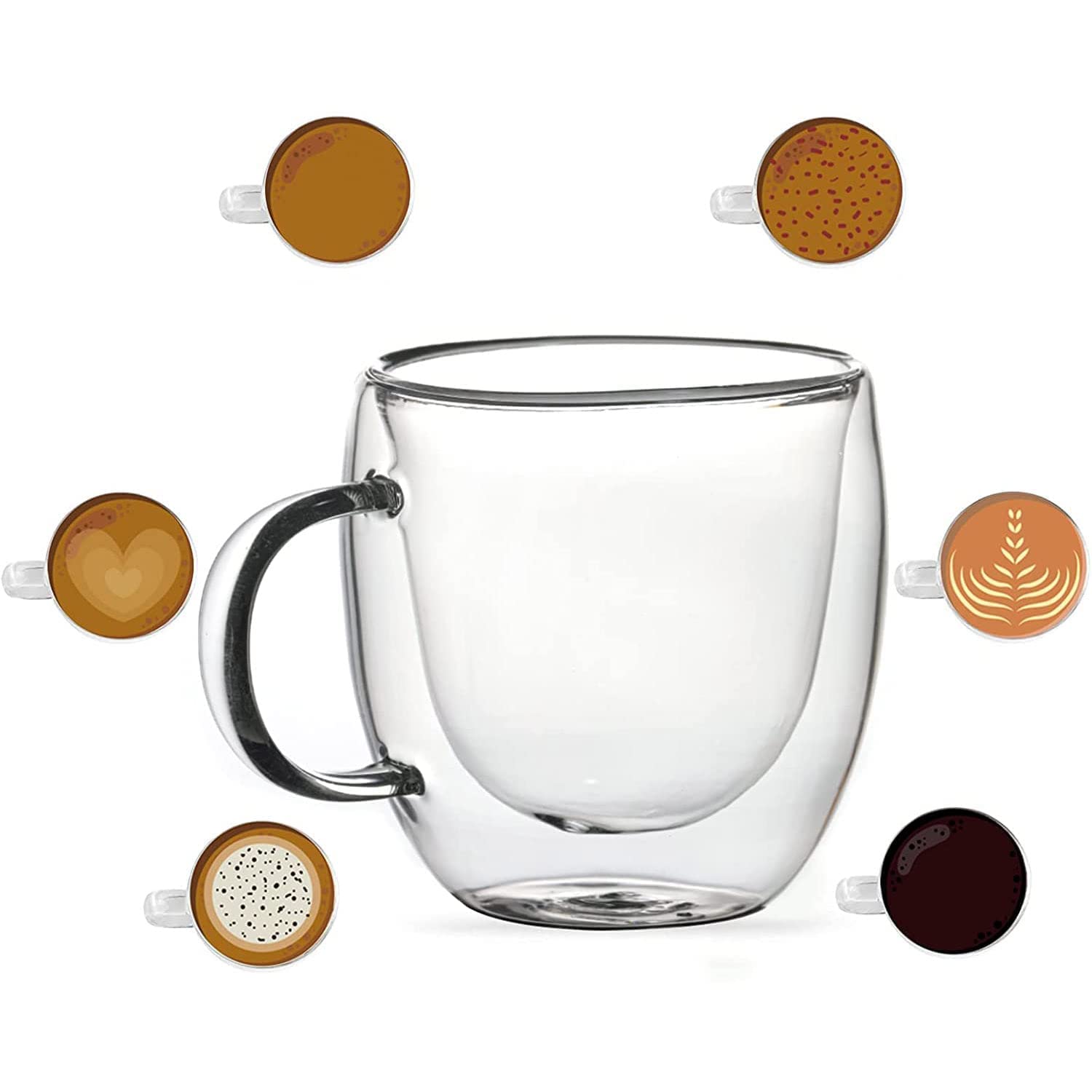 Mugs 12oz Glass Espresso Cup Set of 2 Double Wall Insulated Clear