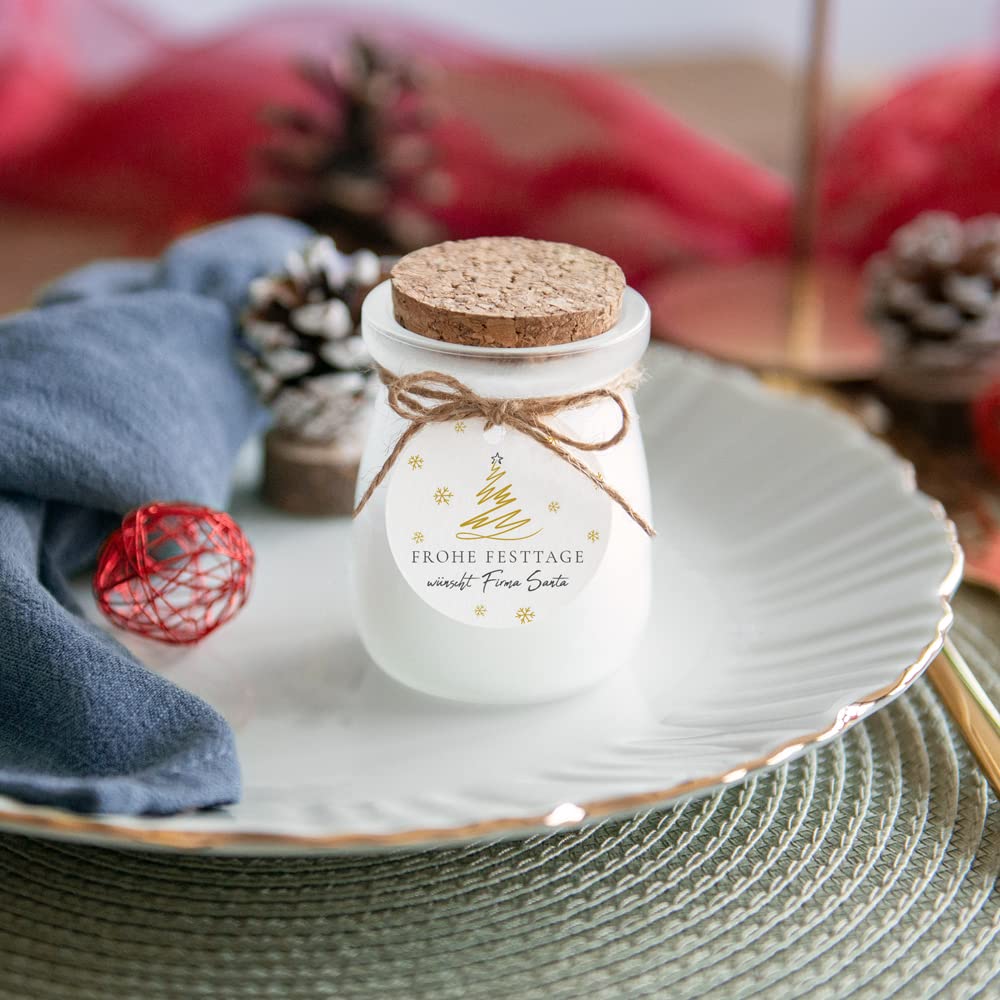 12x Vanille Duftkerze im Glas mit personalisiertem Weihnachtsanhänger