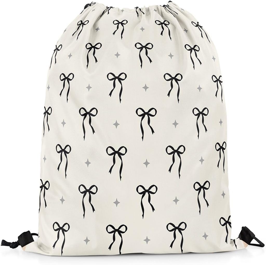 Castle Fairy Coquette Bows Drawstring Backpack Gym Bag,Preppy Bowknots Cinch Bag,Princess Style Foldable Draw String Back Bags Sports Bags,Pink