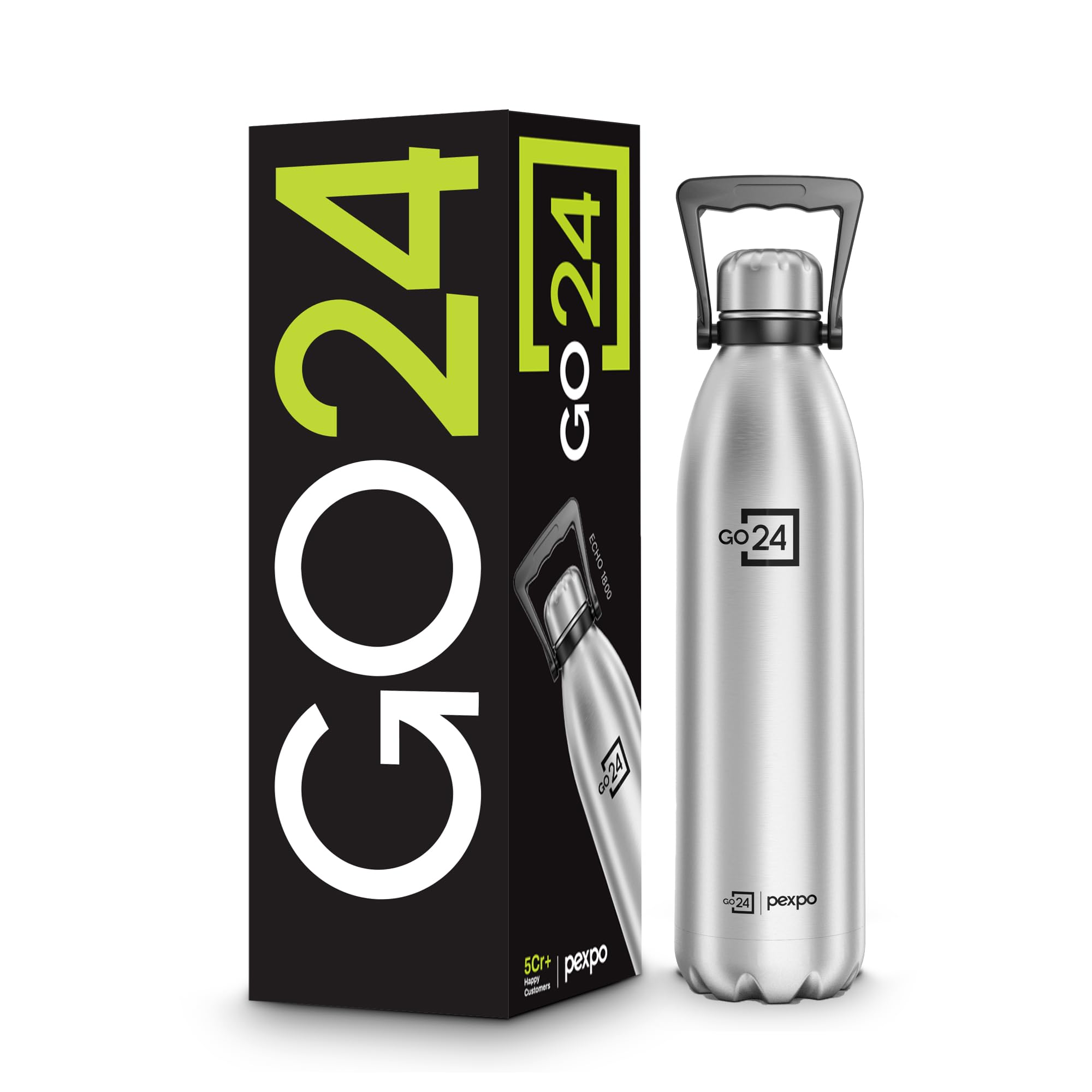 Pexpo 1800 ml Stainless Steel 24 Hours Hot and Cold Water Bottle, Flask (Silver, Echo)