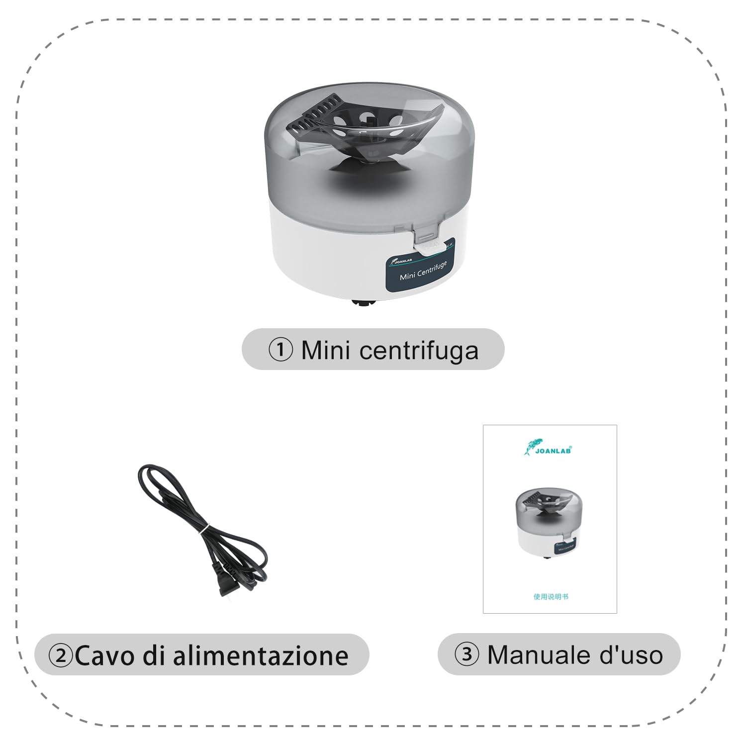 JOANLAB Mini Centrifuga 4000 RPM 980 xg RCF, Microcentrifuga da Banco con Rotore 2-in-1 per Provette da 0,2/1,5/2ml