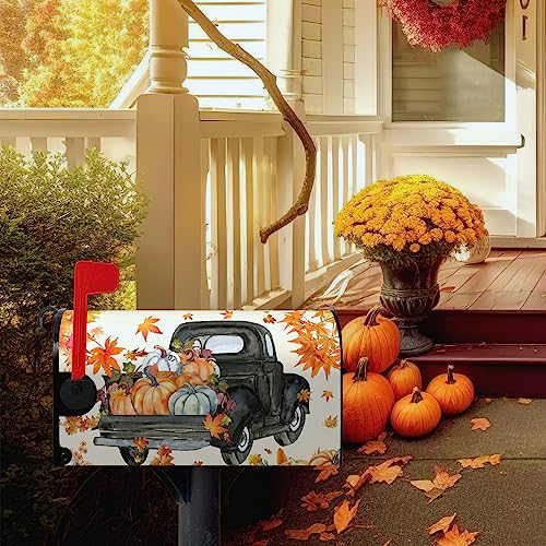 Dacawin Fall Mailbox Covers Magnetic Standard Size Autumn Pumpkin Mailbox Post Cover Maple Leaves Truck Mailbox Decor Waterproof Mailbox Wraps Mail Cover for Garden Yard 21 * 18 Inch - Thumbnail 3