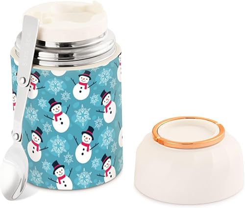 Miniatura 1 de Christmas Snowman Blue Food Jar with Spoon Stainless Steel Vacuum Insulated Food Container 17 oz Soup Thermos for Hot Food