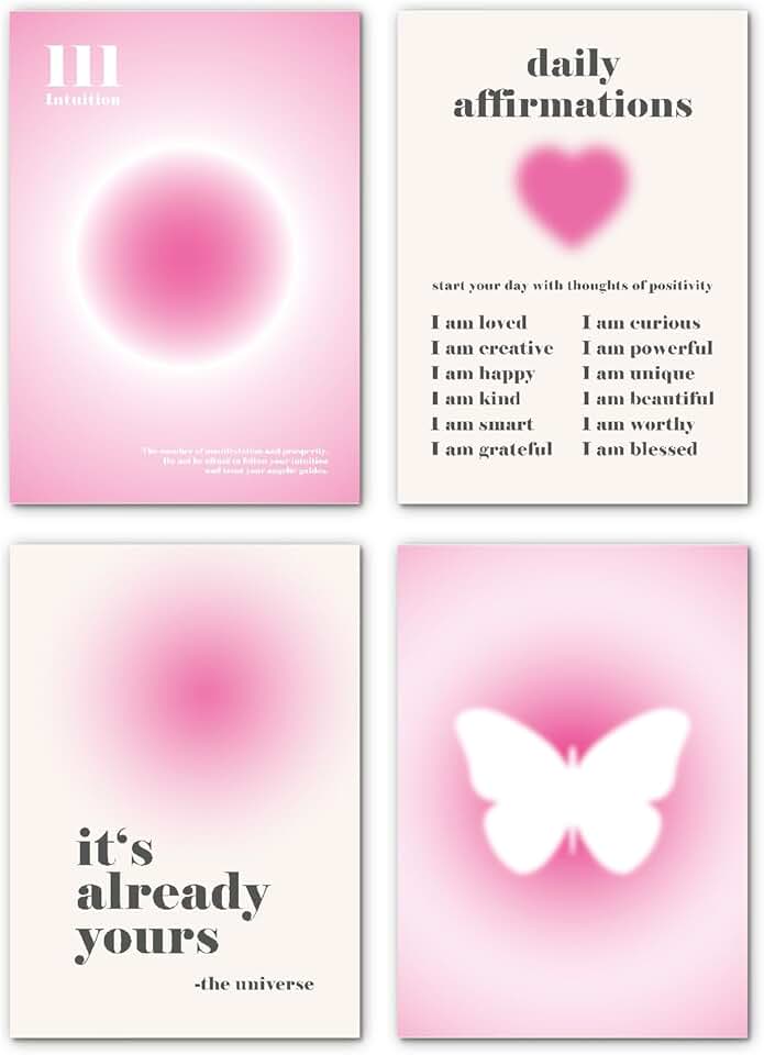 LAVEMA Aesthetic Bilder Aura Deko Poster 4er Set (30x42cm) ohne Rahmen | Rosa Teenager Pink Mädchen 