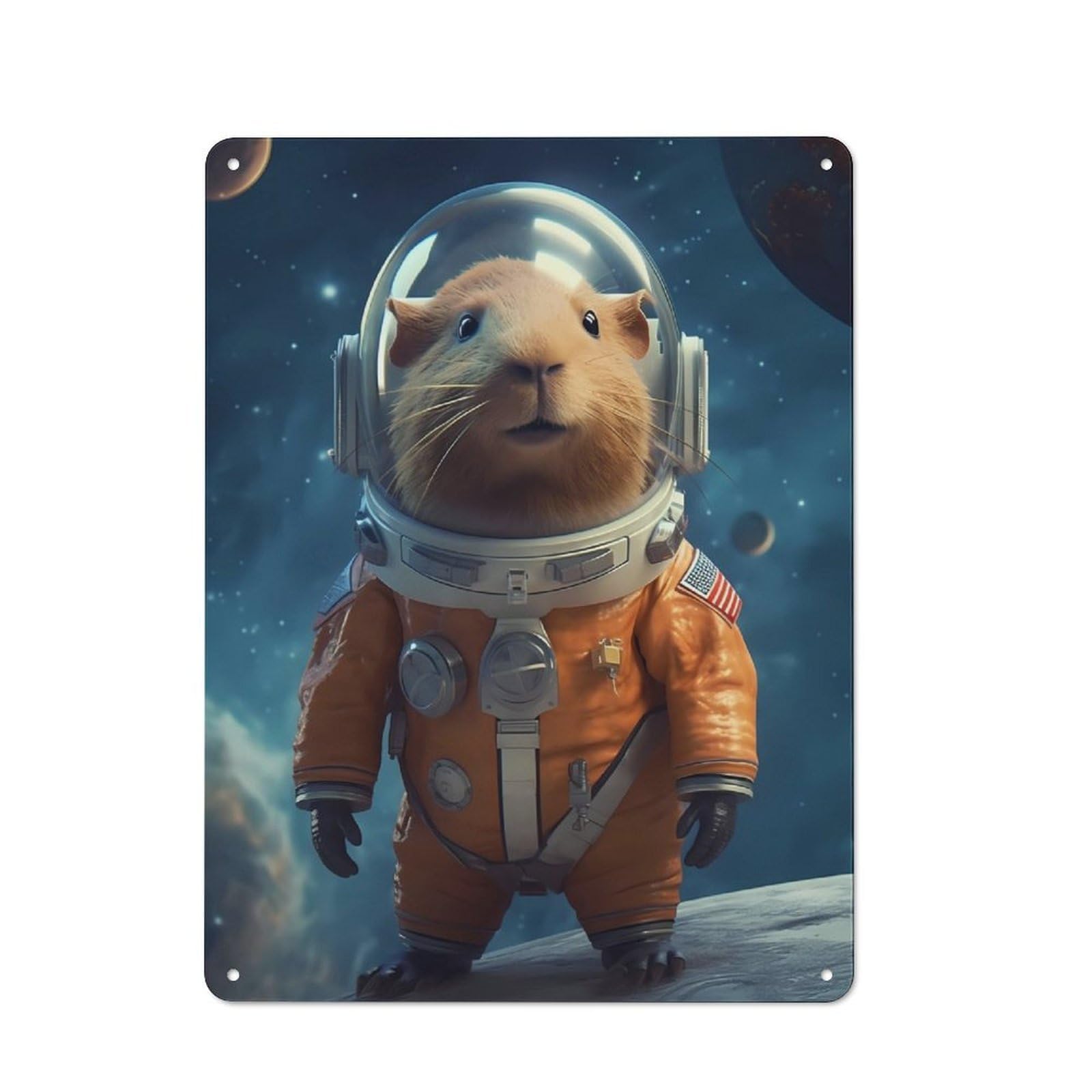 Junmoney Capybara Astronaut Tin Sign 40X30cm With For Living Room Wall, Retro Decor, Gift Idea At Christmas For Living Room Decor Lovers