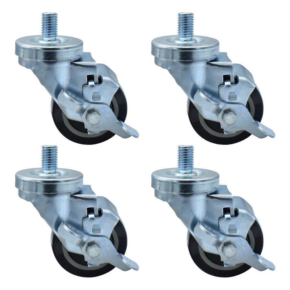 BK Resource3 inch Threaded Stem Swivel Casters, 5/8"-13 x 1, Set of 4, NSF, Polyurethane Wheels, Top Lock Brake, 300lb Capacity, Resistant to Acids & Caustics, Double Ball Bearing