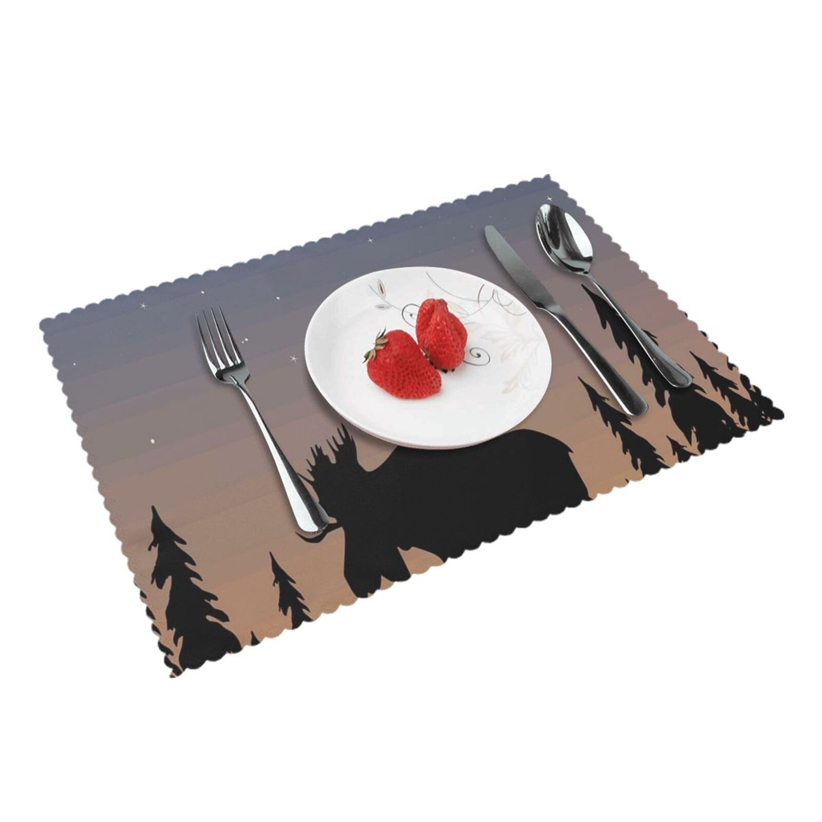 Bnvsadc Moose Mountain Pine Tree Wilderness 4 Pcs Heat Resistant Placemat 45X30 Cm, Printed Non-Slip Place Mats For Kitchen Dining Table Indoor Outdoor