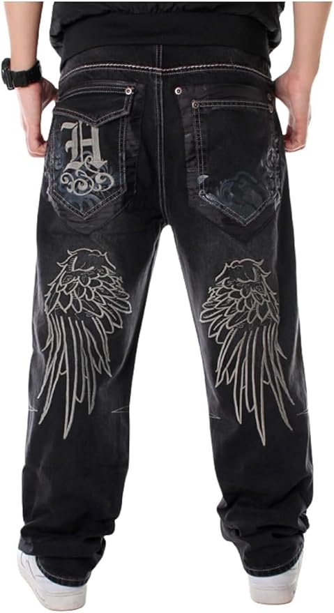 MASUCOR Heren Baggy Vintage Jeans Loose Fit Denim Broek met Strepen Aan de Zijkant Relaxed Skateboard Denim Broek Dames Low Rise Wide Leg Jeans Oversized Y2K Hip Hop(Blue,S