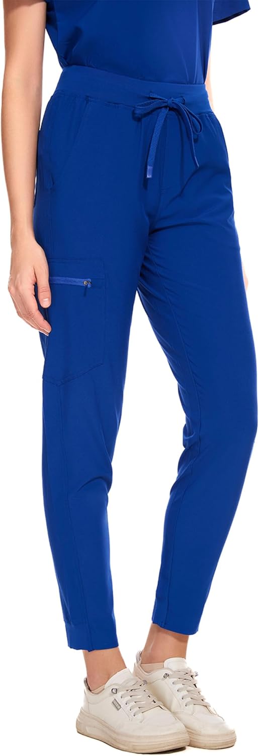 COZYFIT Medical Scrubs for Women Set - Curved V-Neck Scrub Top & Jogger Pants with 8 Pockets