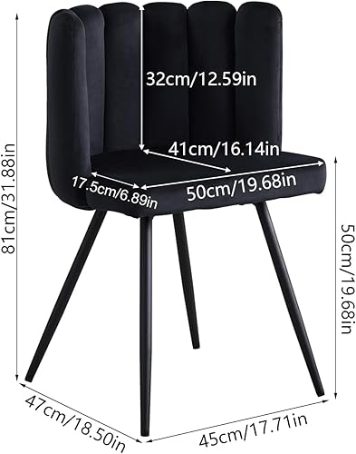 Miniatura 2 de TUKAILAi Cute Petal - Silla de comedor moderna de terciopelo con respaldo en forma de concha, asiento acolchado grueso y patas de metal negro, silla