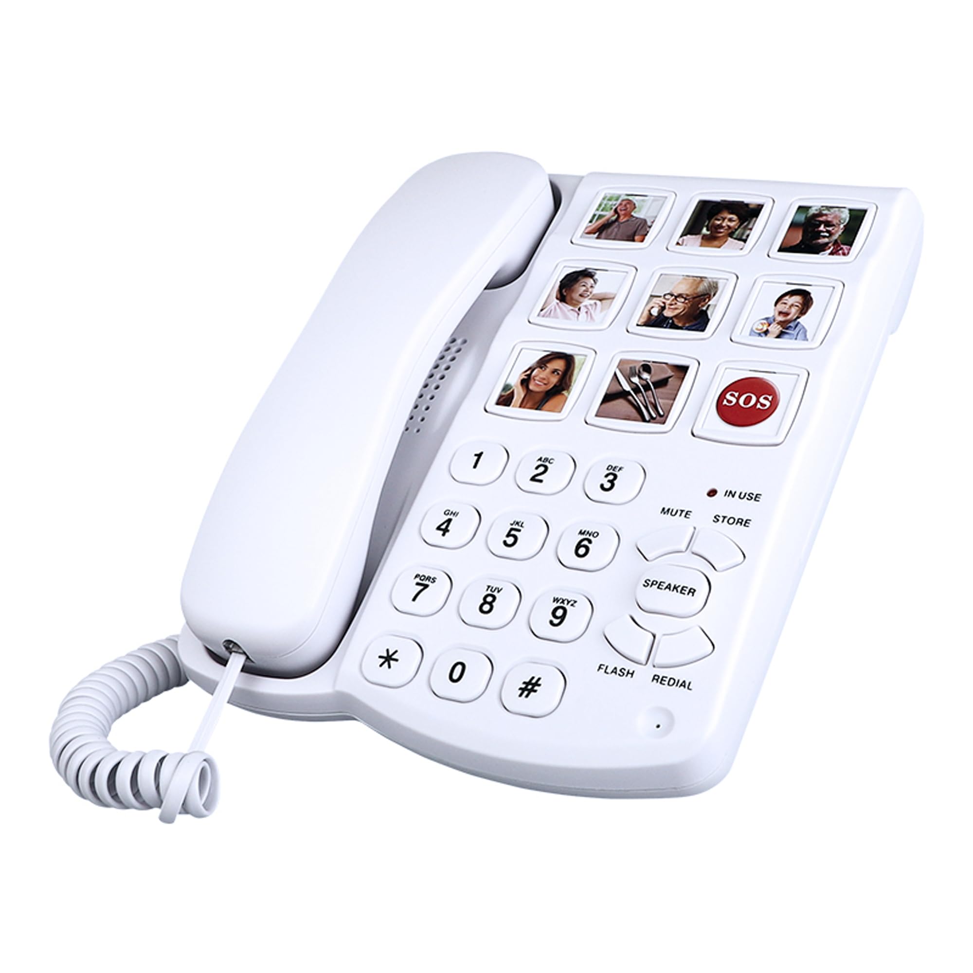 Przewodowy duży przycisk obraz telefon dla seniorów z ponownym wybieraniem głośnika, telefon stacjonarny bez użycia rąk, duży przycisk telefony domowe