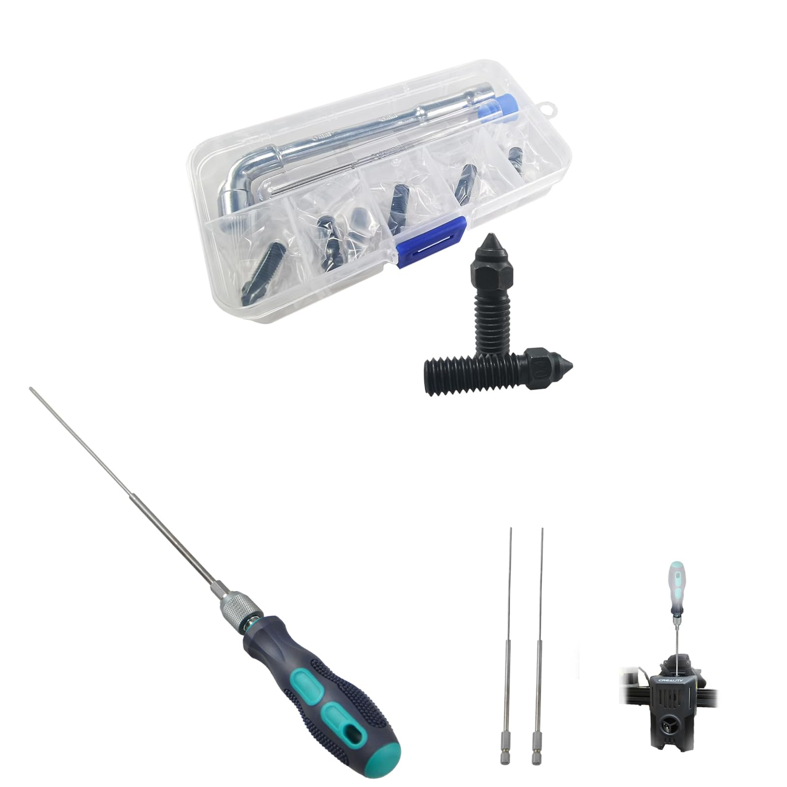 K1 Nozzles Hardened Steel 3D Printer Extruders Nozzles 0.4mm, Φ1.7mm L200mm Prolong Throat Piercing Needle 3D Printing Tool for Any 1.75mm Nozzles