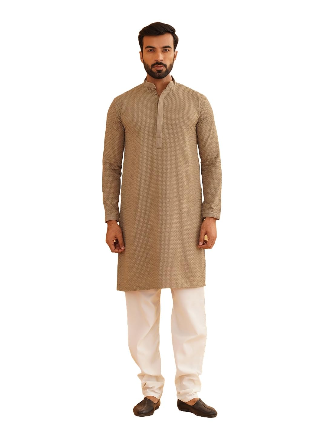 sojanya (Since 1958 Men's Cotton Embroidered Thread Work Kurta With white churidar Pyjama-picture-10