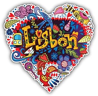 Lisbon Symbols Heart Bumper Sticker | Car Decor, Laptop Computer, Water Bottle, Wall, Window Waterproof Vinyl Decal