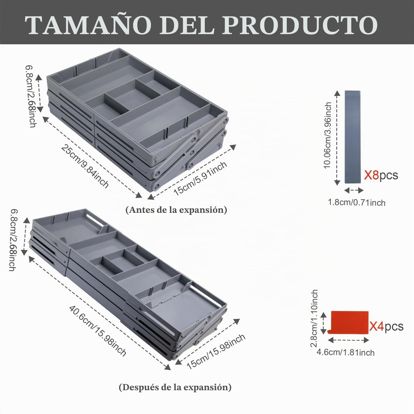 Organizador de Cajón Expandible de Plástico 3 Niveles Plegable para Maquillaje Joyería, Almacenamiento Ahorra Espacio para Baño Cocina Oficina, Una Ajustable para Accesorios