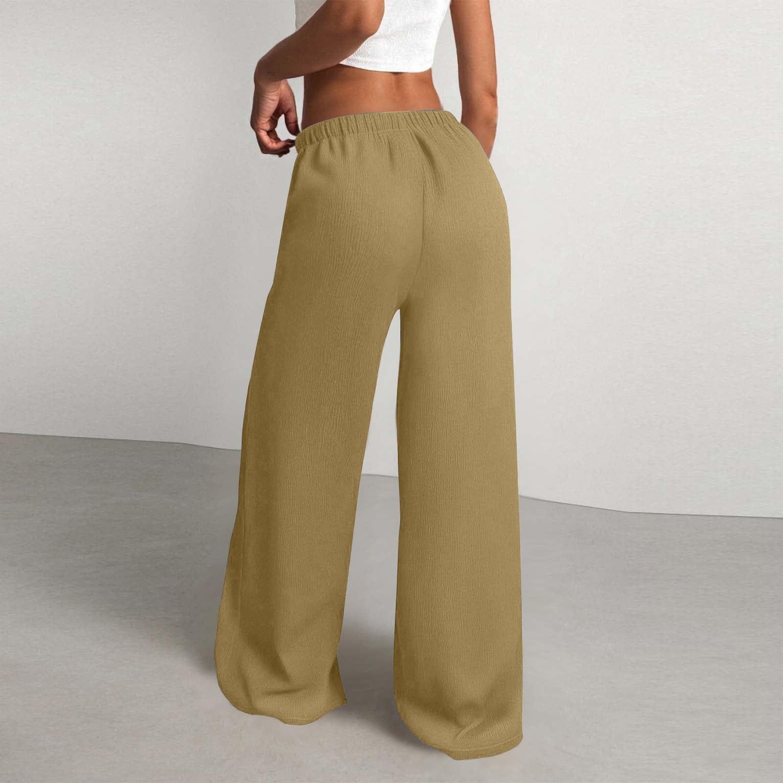 Pantalon Fluide Femme Été Fluide Plissé Taille Haute Elastique Décontractés Pantalons Mode Confortable Jogging Plage Rétro Pants Léger Respirant Pantalon avec Poches