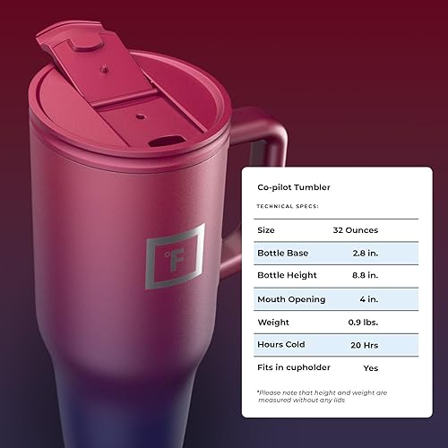Miniatura 9 de IRON FLASK Co-Pilot - Vaso aislado con popote y tapas abatibles, botella portavasos, para bebidas calientes y frías, a prueba de fugas, agua, taza