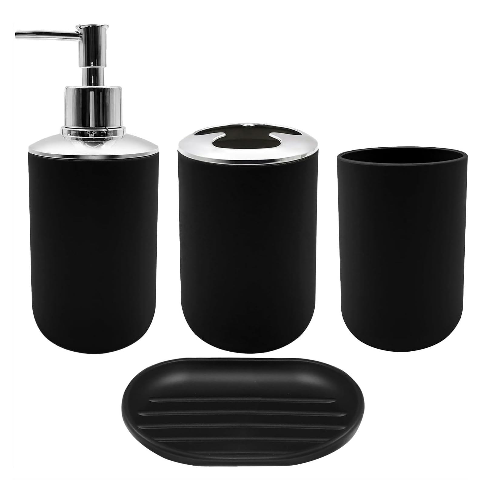 Juego de 4 organizadores de baño para cepillo de dientes, bandeja dispensadora de jabón, moderno, accesorios de baño, encimera