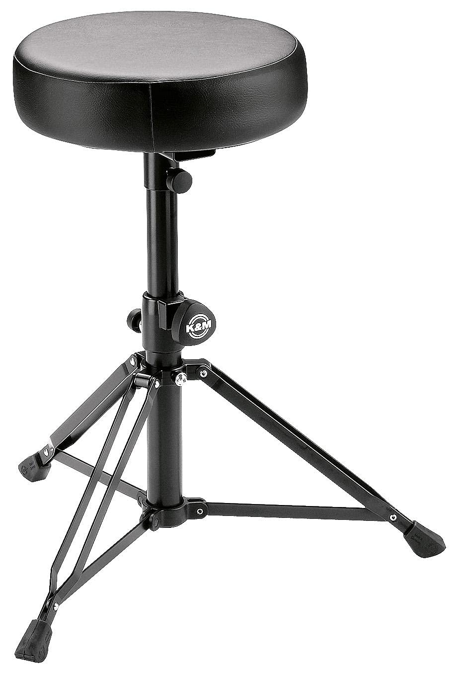 K&M 14015 Taburete para batería negro, redondo - acero, polipiel - plegable, regulable en altura