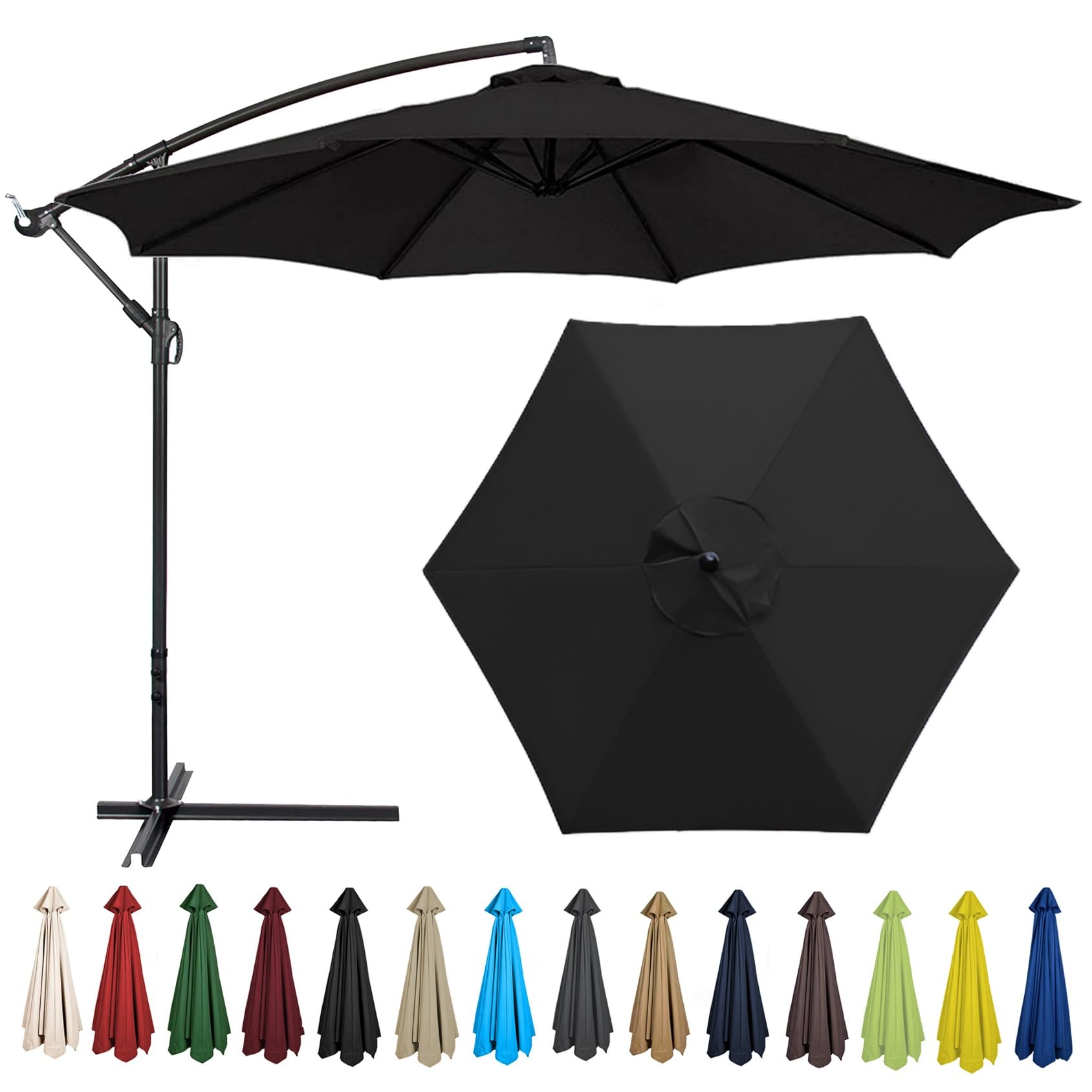 Cmjymx Black Replacement Parasol Canopy 200Cm 2.7M 300Cm + 6 Arms/8 Arms Replacement Parasol Fabric Cover For Garden Umbrella Waterproof Anti-Ultraviolet Replacement Umbrella Cloth(Color:,Size:6 Ribs-3M(9.8Ft