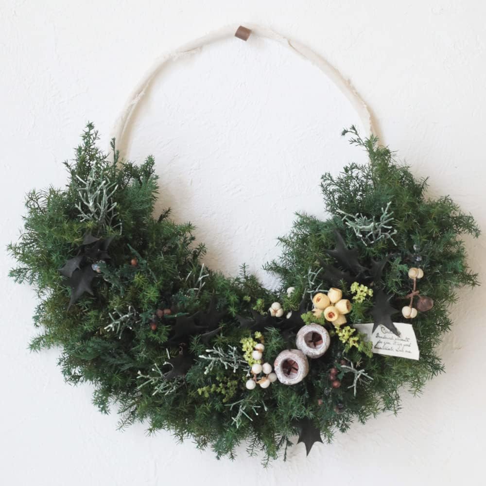 Amazon 上質 クリスマスリース スワッグ プリザーブド 玄関 ドア 25cm 壁掛け 装飾 北欧 手作り 大人 オリジナル おしゃれ 長持ち 限定 クレッセントスワッグ Cr21 Csl02 プリザーブドフラワー オンライン通販