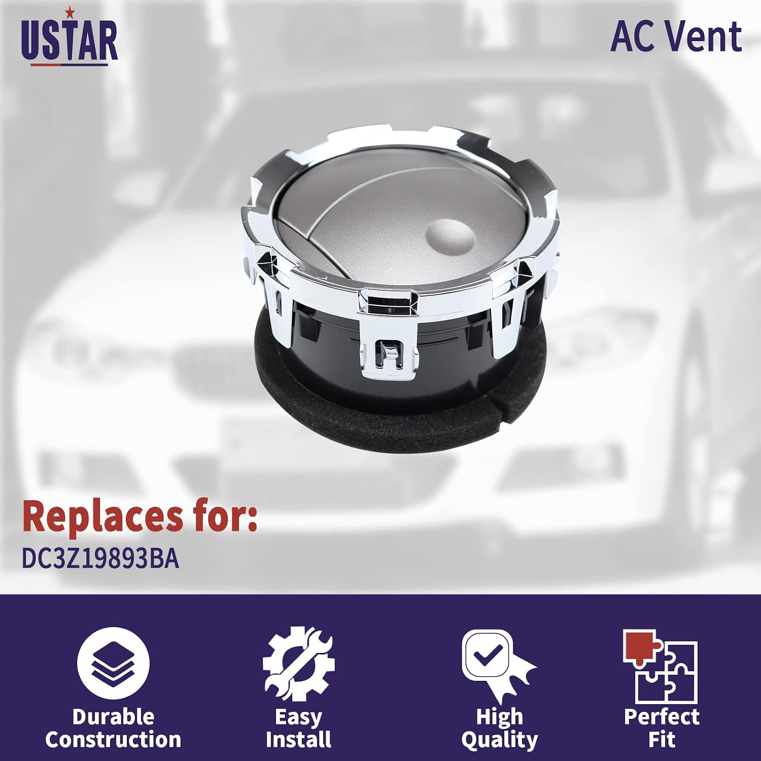 USTAR Chrome Black Dash HVAC AC Vent Heater Air Vent Fit for Ford F150 Lobo 2009-2014 AL3Z19893BA 4Pc Pack