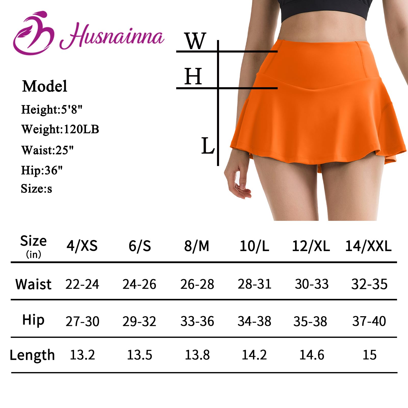 Gonna Pantaloncino da Tennis a Pieghe a Vita Alta per Donna Pantaloncini Integrati con 5 Tasche Abbigliamento Tennis Gonne da Golf Skorts Atletica Corsa, Arancione, XS