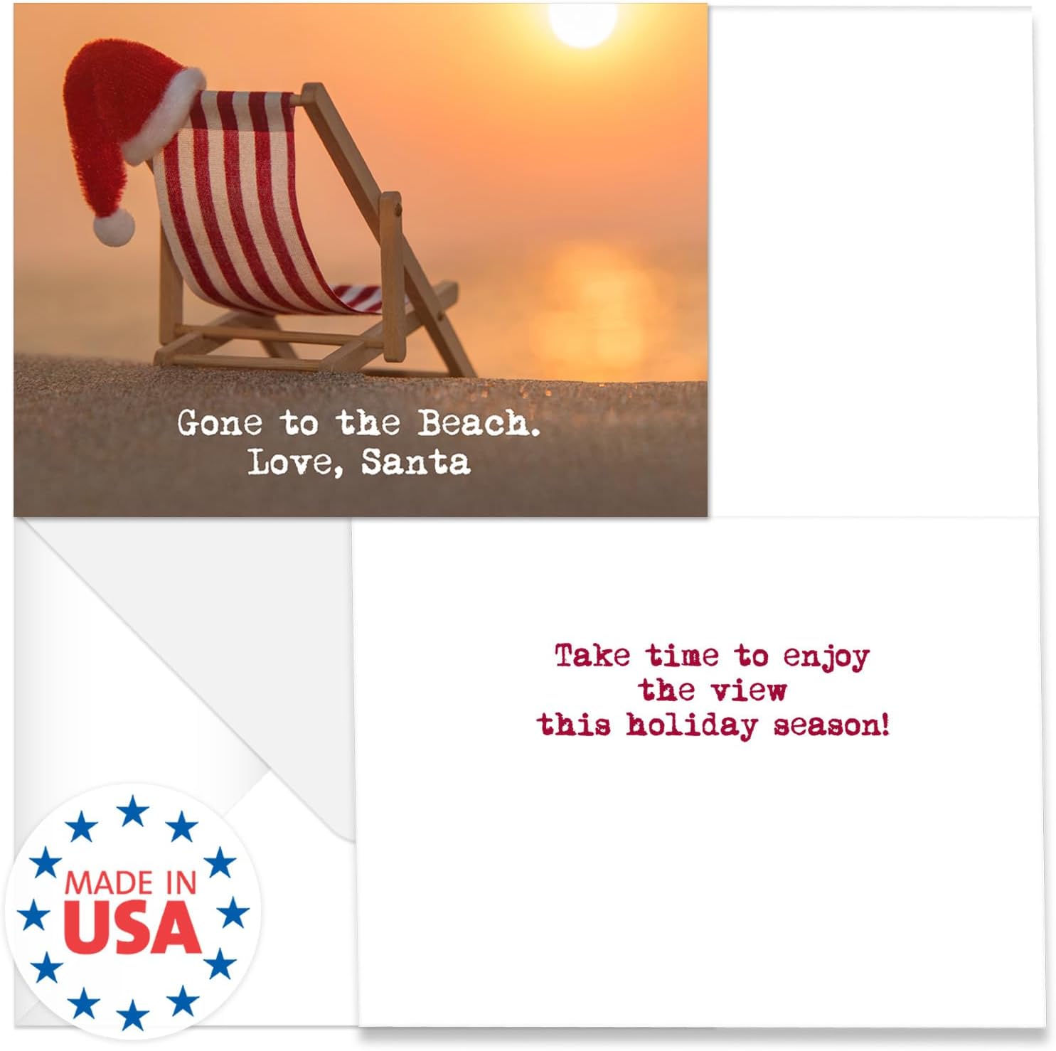 Canopy Street Santa at the Beach Holiday Card Pack - Set of 25 cards - 1 design, versed inside with envelopes