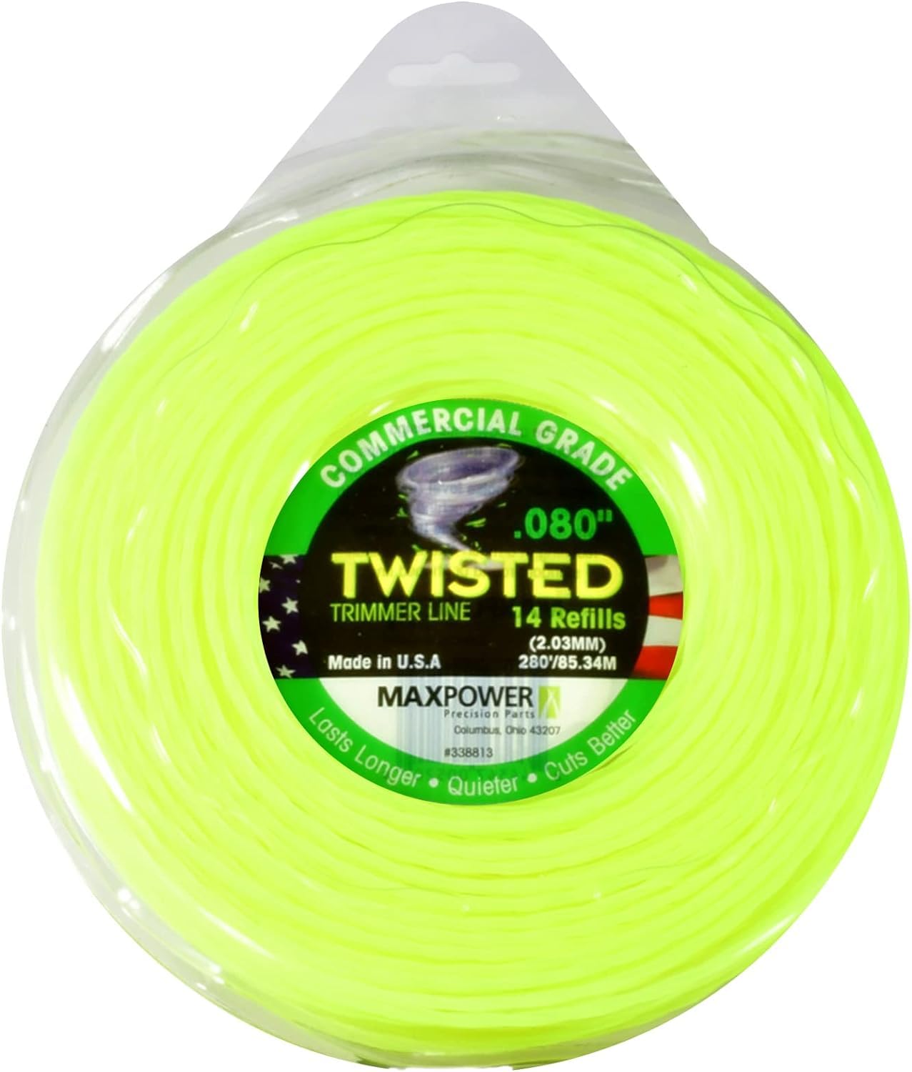 MaxPower 338813 kopolimerowa żyłka do podkaszarki 2,0 mm 85 m kwadratowa skręcana, neonowa żółta