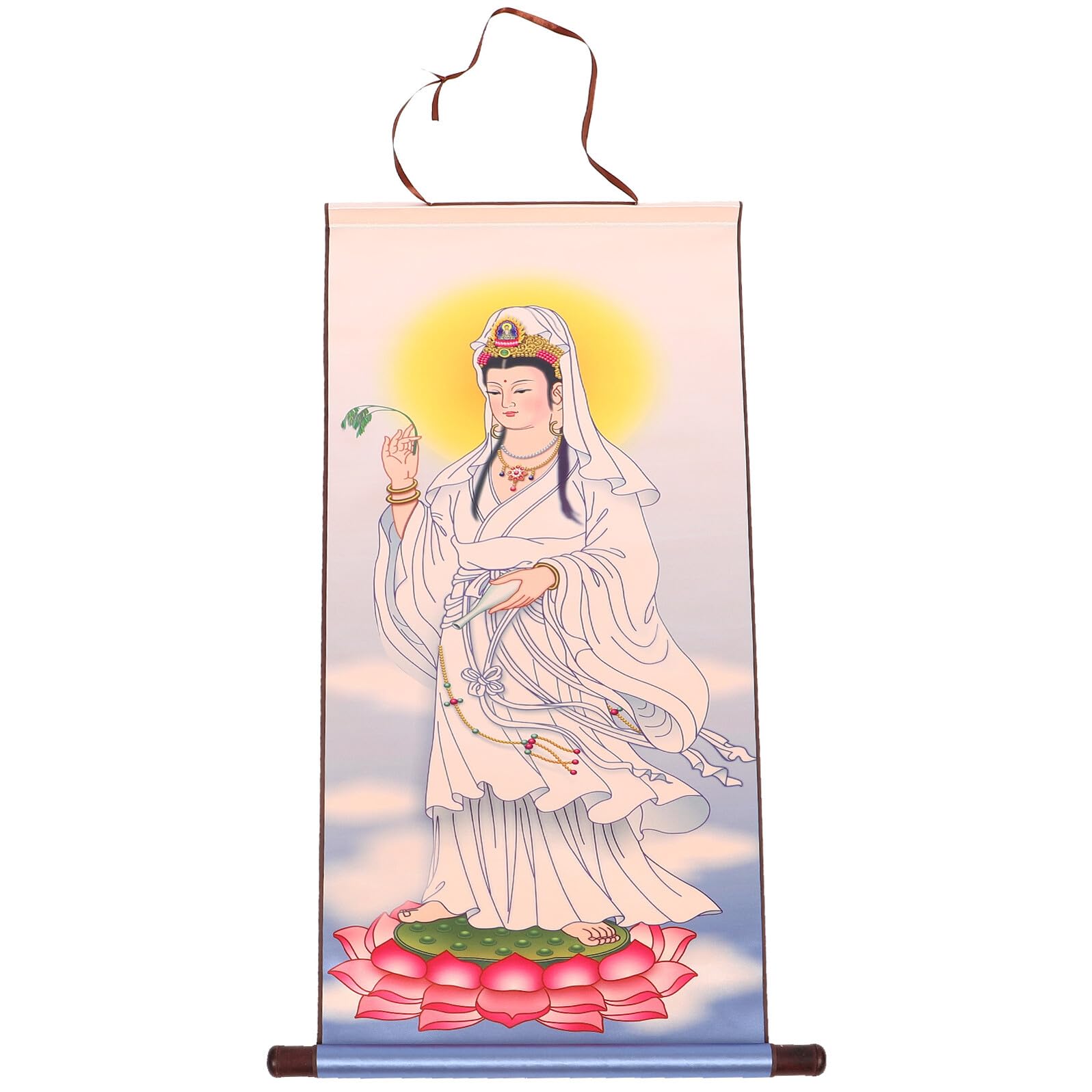 Peinture murale de Guanyin en tissu et bois art mural asiatique pour salon