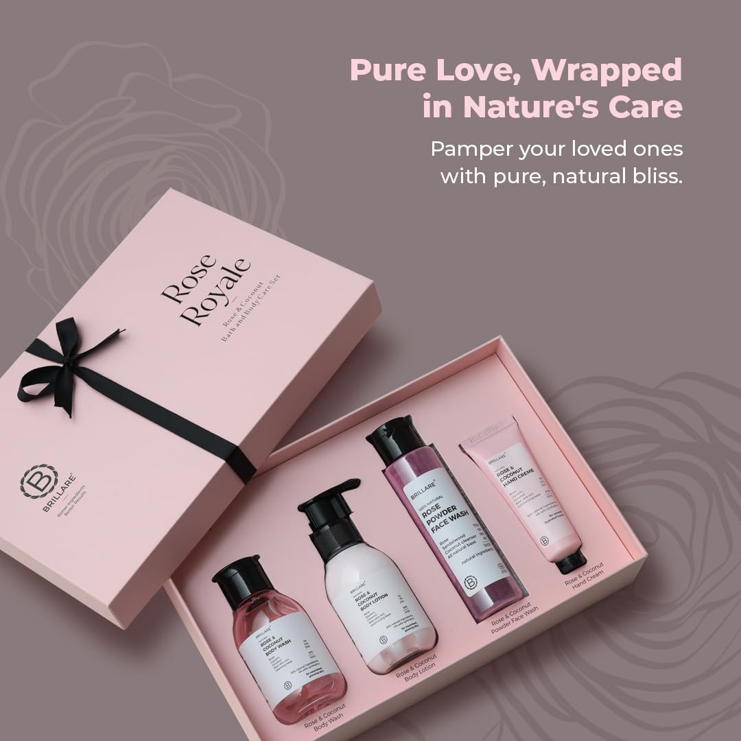 Brillare Rose Royale Gift Box | Rose Body Wash, Body Scrub, Face Wash & Face Scrub