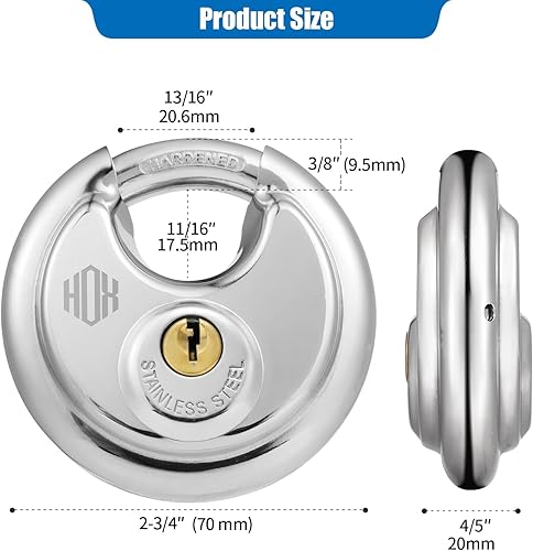 Miniatura 3 de HOX Candado de disco con llave, candados de acero inoxidable con igual llave, paquete de 6 cerraduras resistentes, cerradura impermeable para