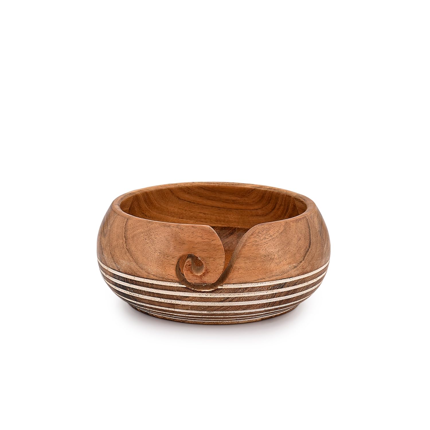 EDHAS Yarn Storage Acacia Wood Hand Made by Indian Artisans Yarn Bowl for Crocheting &amp; Knitting (6" x 6" x 3'')