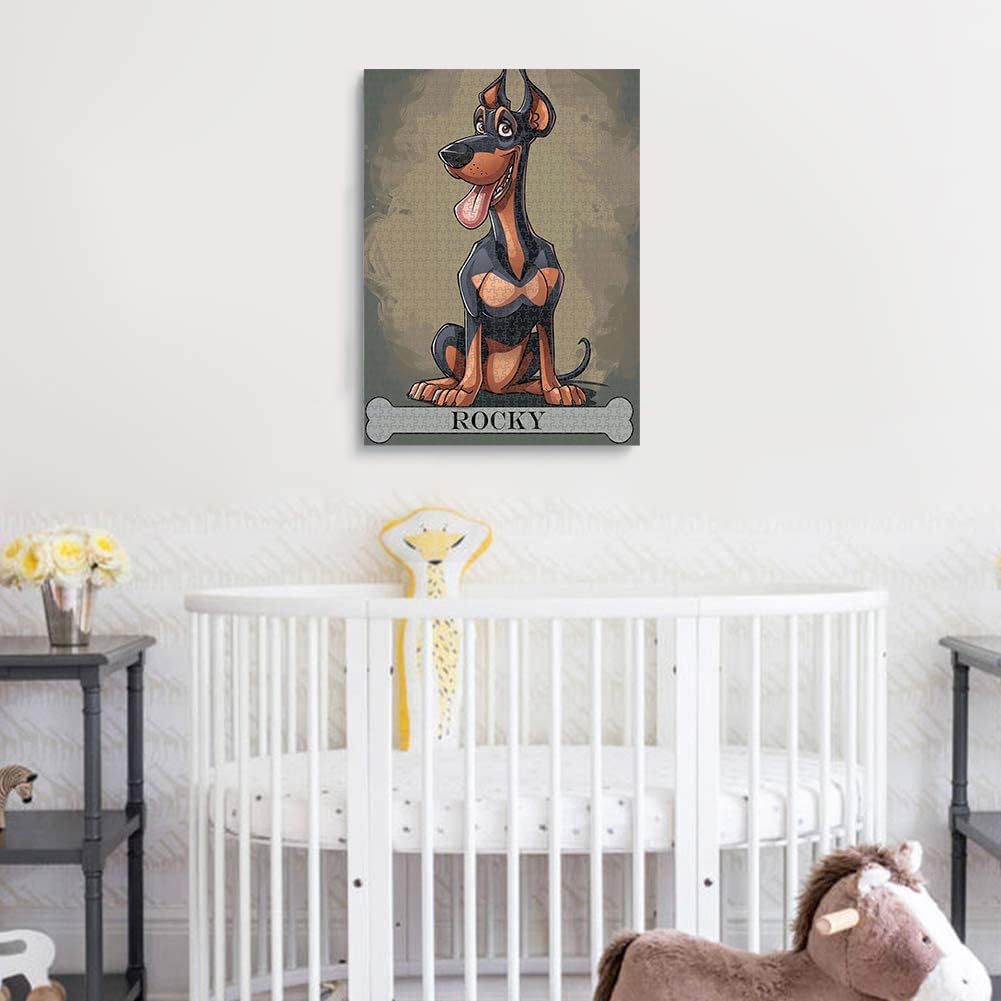Wooden Jigsaw Puzzles of Cute Doberman Pinscher Dog -Support Custom Name & Text - 300 500 1000 PCS Puzzles Game and Pet Art Print Home Wall Decor