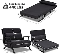 Vista 51 de Sillón convertible para cama, sillón tapizado de tres pliegues con almohada, sofá plegable de ocio con respaldo ajustable de 6 ángulos, cama