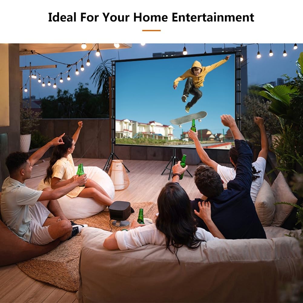 Schermo di Proiezione Mobile Pieghevole 180" 16:9 con Supporto a Treppiede, Schermo Cinematografico 3D 4K HD, Altezza Regolabile per Home Theater